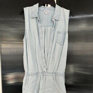 Splendid Light Stripe Denim Button Down Romper - Medium